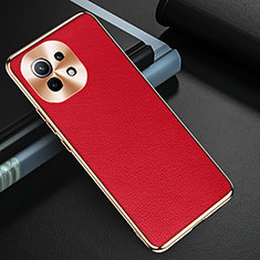 Soft Luxury Leather Snap On Case Cover R05 for Xiaomi Mi 11 5G Red