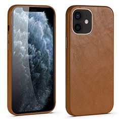 Soft Luxury Leather Snap On Case Cover R06 for Apple iPhone 12 Brown