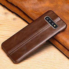 Soft Luxury Leather Snap On Case Cover R06 for Samsung Galaxy S10 Brown