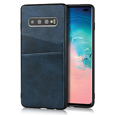 Soft Luxury Leather Snap On Case Cover R06 for Samsung Galaxy S10 Plus Blue
