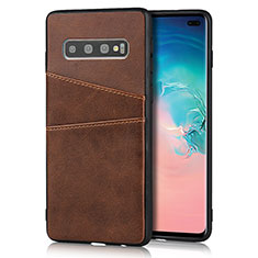 Soft Luxury Leather Snap On Case Cover R06 for Samsung Galaxy S10 Plus Brown