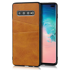 Soft Luxury Leather Snap On Case Cover R06 for Samsung Galaxy S10 Plus Orange