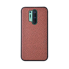 Soft Luxury Leather Snap On Case Cover R07 for OnePlus 8 Pro Brown