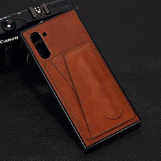 Soft Luxury Leather Snap On Case Cover R07 for Samsung Galaxy Note 10 Brown