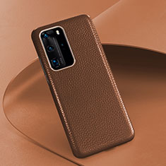 Soft Luxury Leather Snap On Case Cover R08 for Huawei P40 Pro Brown