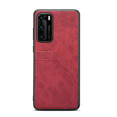 Soft Luxury Leather Snap On Case Cover R08 for Huawei P40 Red