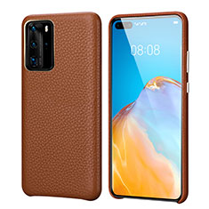 Soft Luxury Leather Snap On Case Cover R09 for Huawei P40 Pro Brown