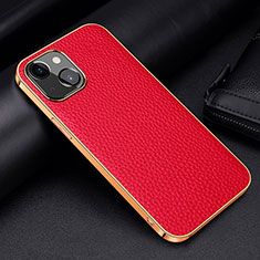Soft Luxury Leather Snap On Case Cover S01 for Apple iPhone 13 Red