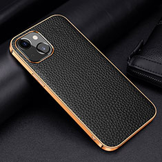Soft Luxury Leather Snap On Case Cover S01 for Apple iPhone 15 Black