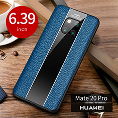Soft Luxury Leather Snap On Case Cover S01 for Huawei Mate 20 Pro Blue