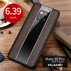 Soft Luxury Leather Snap On Case Cover S01 for Huawei Mate 20 Pro Brown