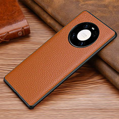 Soft Luxury Leather Snap On Case Cover S01 for Huawei Mate 40E Pro 4G Brown