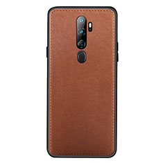 Soft Luxury Leather Snap On Case Cover S01 for Oppo A5 (2020) Brown