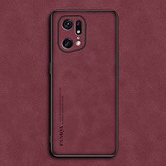 Soft Luxury Leather Snap On Case Cover S01 for Oppo Find X5 Pro 5G Red