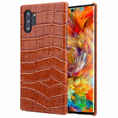 Soft Luxury Leather Snap On Case Cover S01 for Samsung Galaxy Note 10 Plus 5G Brown