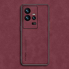 Soft Luxury Leather Snap On Case Cover S01 for Vivo iQOO 11 Pro 5G Red