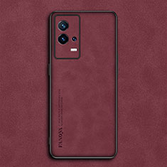 Soft Luxury Leather Snap On Case Cover S01 for Vivo iQOO 8 Pro 5G Red Wine