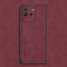 Soft Luxury Leather Snap On Case Cover S01 for Vivo iQOO Neo6 5G Red