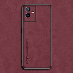 Soft Luxury Leather Snap On Case Cover S01 for Vivo iQOO Z6x Red