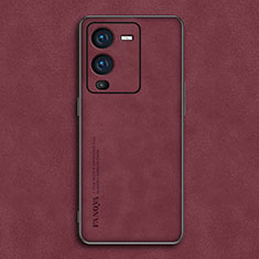 Soft Luxury Leather Snap On Case Cover S01 for Vivo V25 Pro 5G Red