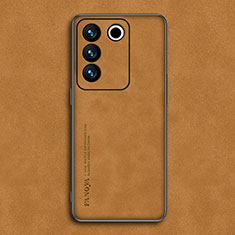 Soft Luxury Leather Snap On Case Cover S01 for Vivo V27 5G Orange