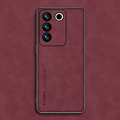 Soft Luxury Leather Snap On Case Cover S01 for Vivo V27 5G Red
