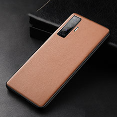 Soft Luxury Leather Snap On Case Cover S01 for Vivo X50 5G Brown