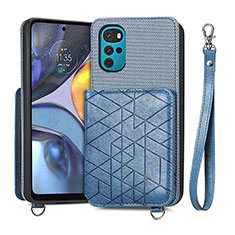Soft Luxury Leather Snap On Case Cover S01D for Motorola Moto G22 Blue