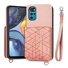 Soft Luxury Leather Snap On Case Cover S01D for Motorola Moto G22 Rose Gold