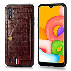 Soft Luxury Leather Snap On Case Cover S01D for Samsung Galaxy A01 SM-A015 Brown