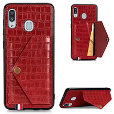 Soft Luxury Leather Snap On Case Cover S01D for Samsung Galaxy A30 Red