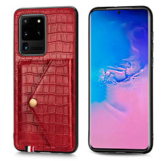 Soft Luxury Leather Snap On Case Cover S01D for Samsung Galaxy S20 Ultra 5G Red