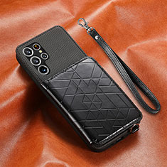 Soft Luxury Leather Snap On Case Cover S01D for Samsung Galaxy S21 Ultra 5G Black
