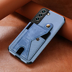 Soft Luxury Leather Snap On Case Cover S01D for Samsung Galaxy S22 Plus 5G Blue