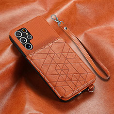 Soft Luxury Leather Snap On Case Cover S01D for Samsung Galaxy S23 Ultra 5G Brown