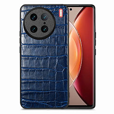 Soft Luxury Leather Snap On Case Cover S01D for Vivo X90 Pro 5G Blue