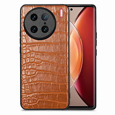 Soft Luxury Leather Snap On Case Cover S01D for Vivo X90 Pro 5G Brown