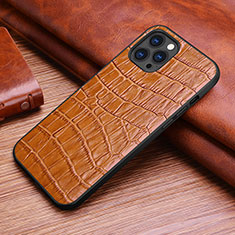 Soft Luxury Leather Snap On Case Cover S02 for Apple iPhone 13 Pro Brown