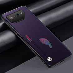 Soft Luxury Leather Snap On Case Cover S02 for Asus ROG Phone 7 Pro Purple