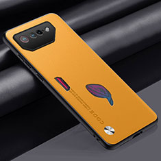 Soft Luxury Leather Snap On Case Cover S02 for Asus ROG Phone 7 Pro Yellow