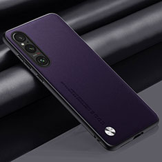 Soft Luxury Leather Snap On Case Cover S02 for Sony Xperia 1 V Purple