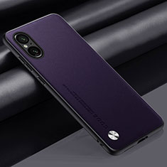 Soft Luxury Leather Snap On Case Cover S02 for Sony Xperia 5 V Purple