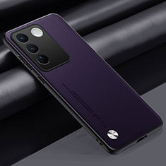 Soft Luxury Leather Snap On Case Cover S02 for Vivo V27 5G Purple