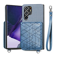 Soft Luxury Leather Snap On Case Cover S02D for Samsung Galaxy S22 Ultra 5G Blue