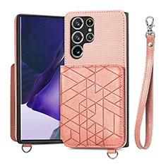 Soft Luxury Leather Snap On Case Cover S02D for Samsung Galaxy S22 Ultra 5G Pink