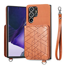 Soft Luxury Leather Snap On Case Cover S02D for Samsung Galaxy S23 Ultra 5G Brown