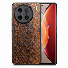 Soft Luxury Leather Snap On Case Cover S02D for Vivo X90 Pro 5G Brown