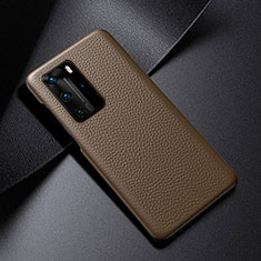 Soft Luxury Leather Snap On Case Cover S03 for Huawei P40 Pro Brown