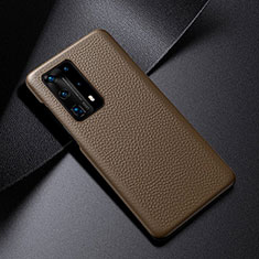 Soft Luxury Leather Snap On Case Cover S03 for Huawei P40 Pro+ Plus Brown