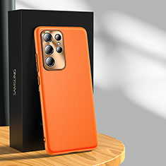 Soft Luxury Leather Snap On Case Cover S03 for Samsung Galaxy S22 Ultra 5G Orange